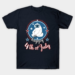 Retro Happy 4th of July Cute Patriot Sloth T-Shirt